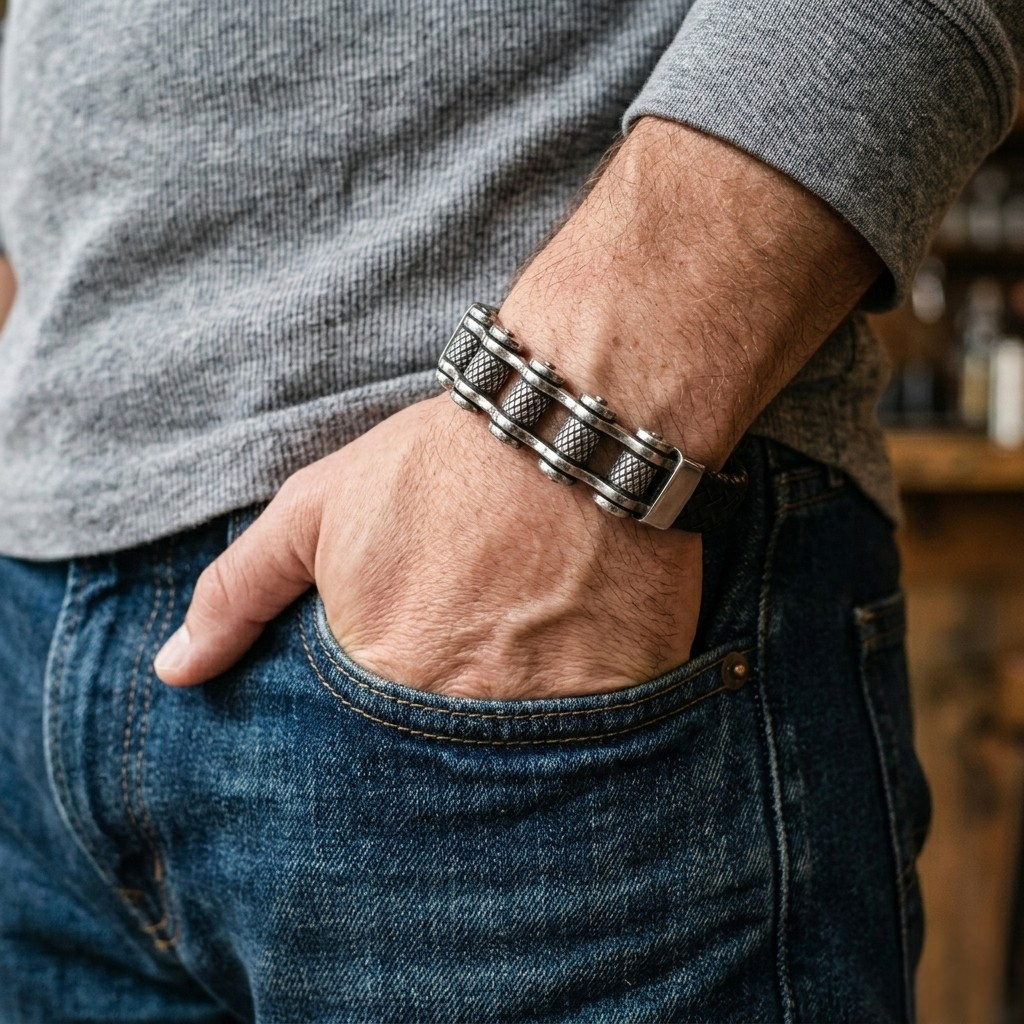 Biker Chain Leren Armband