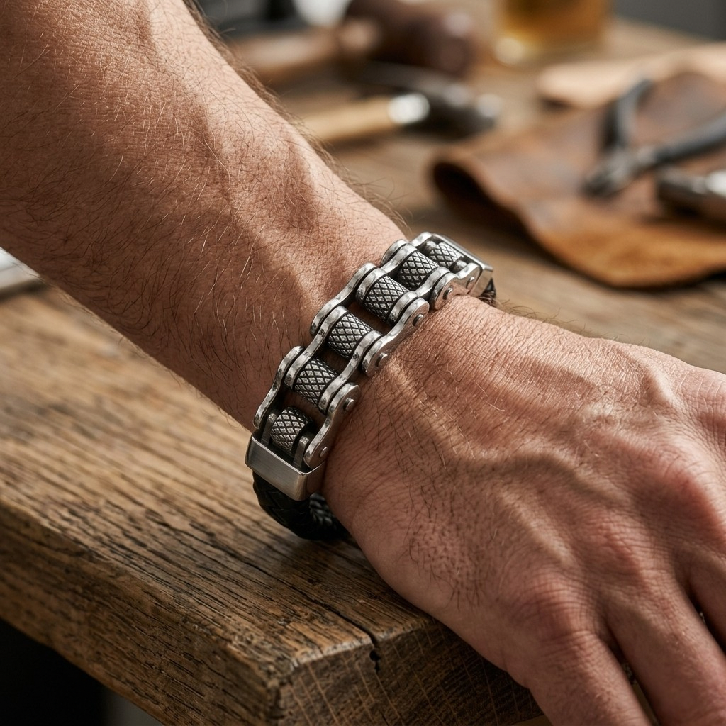 Biker Chain Leren Armband 2