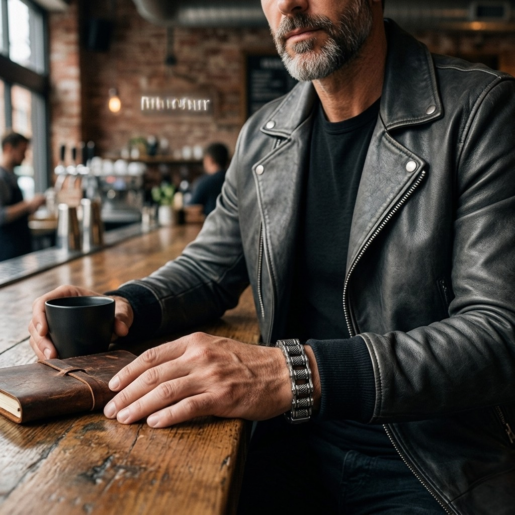 Biker Chain Leren Armband 4