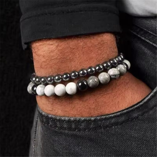 NAIQUBE Rvs Stone Bead Armband Voor Mannen 1+1 GRATIS