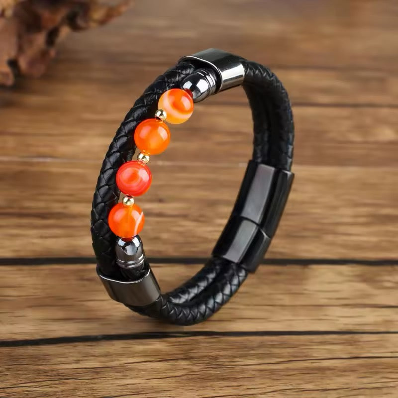 Feng Yue Punk Armband met Natuursteen & Lederen Bedels - 1+1 Gratis