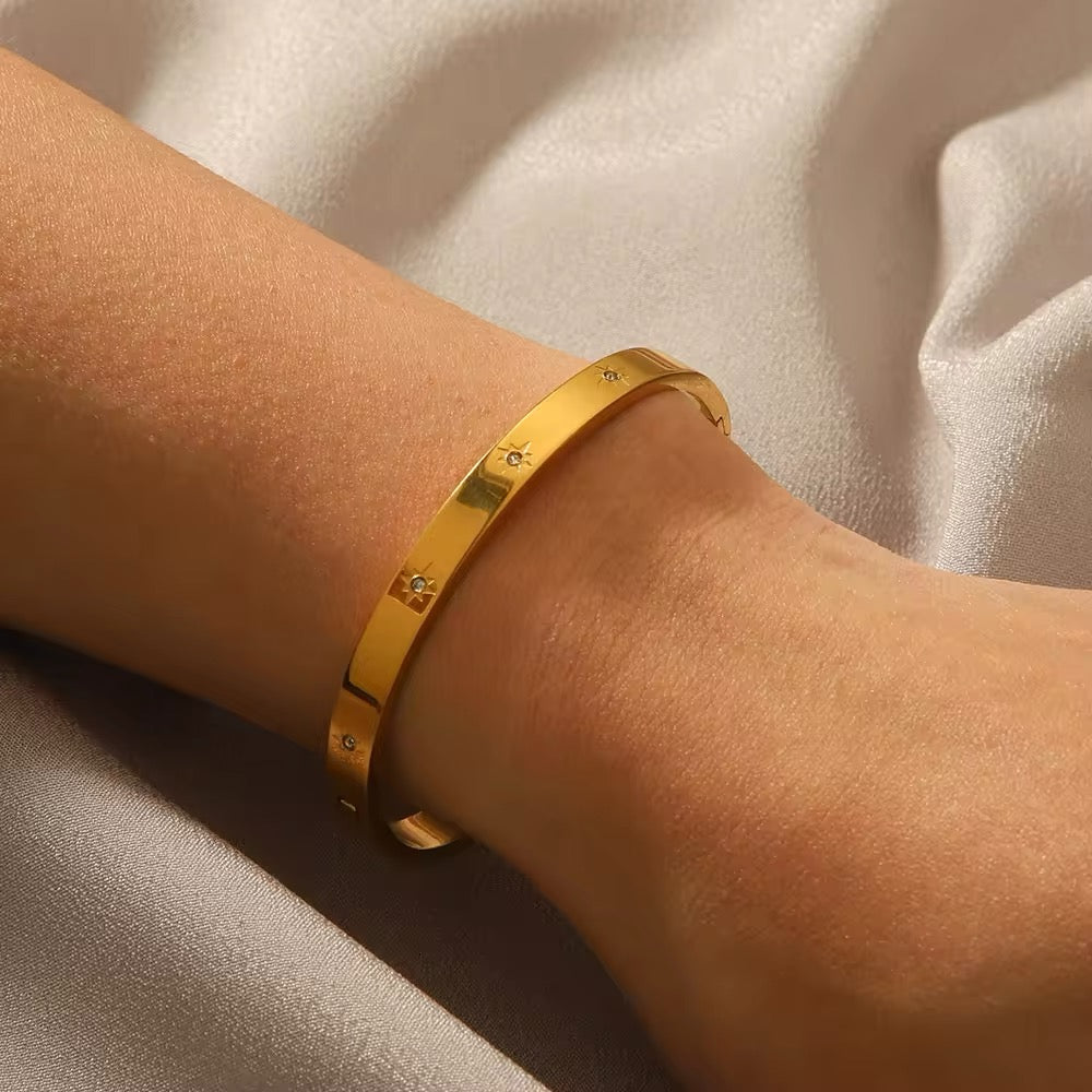 Zirkoon Ster Bangles Eenvoudige Gouden Kleur Titanium