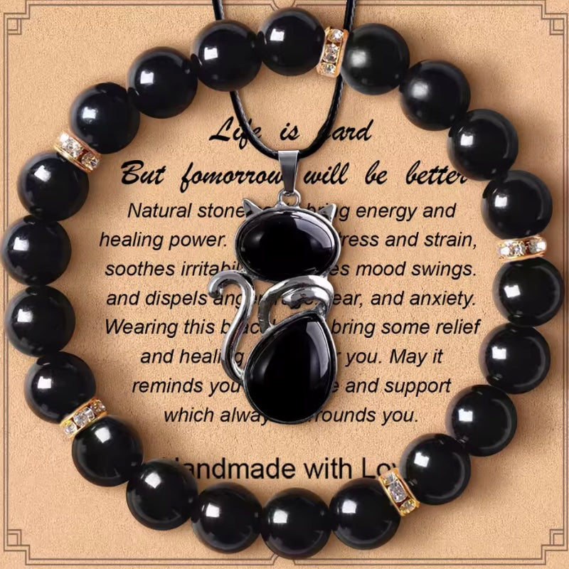 2-delige Obsidiaan Set - voor het verlichten van angst en evenwichtsbalancering van emoties