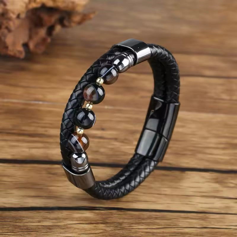 Feng Yue Punk Armband met Natuursteen & Lederen Bedels