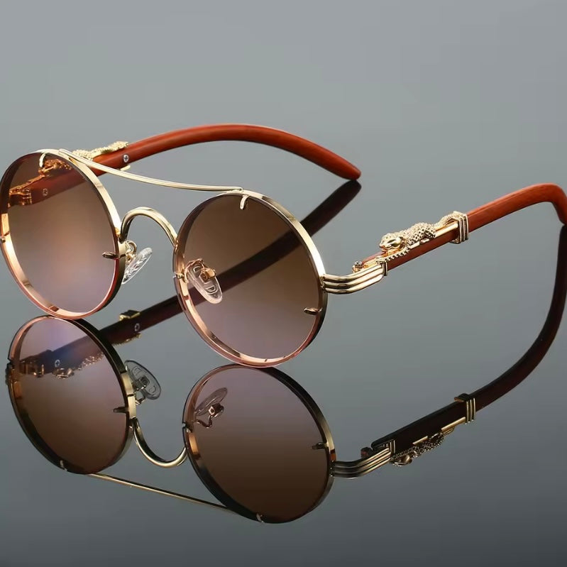 Vintage Ronde Zonnebril met Dubbele Brug – Unisex Retro Design, Luxe Merkstijl & Veelkleurige Lenzen voor Dames en Heren