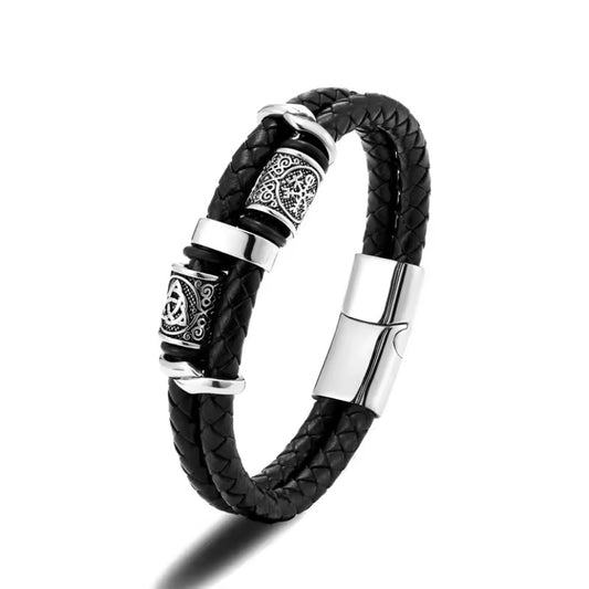 Viking Kompas Armband – Roestvrij Staal & Gevlochten Lederen Amulet met Norse Runen