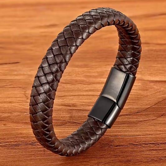 Geweven echt lederen armband