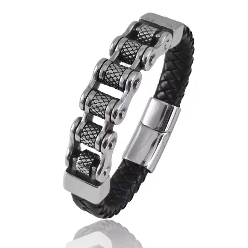 Biker Chain Leren Armband