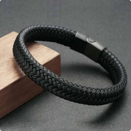 Bracelet en cuir PU noir pour homme